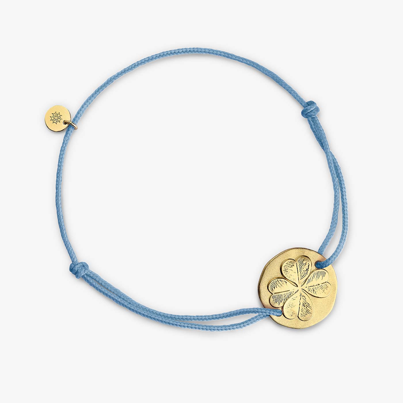 Bracelet Cordon Vermeil Trèfle - Bleu ciel