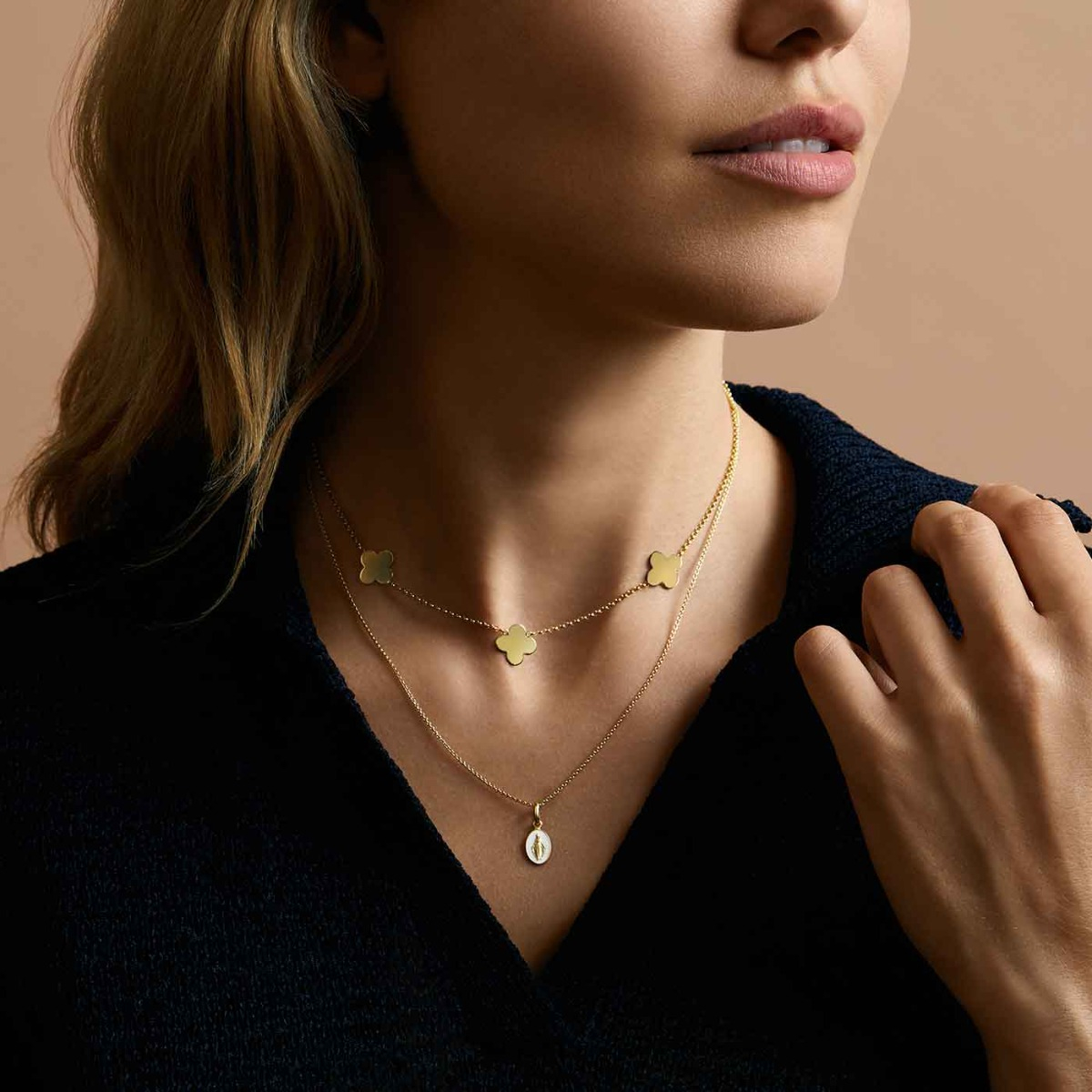Médaille Miraculeuse En Or 9 Carats 16 Mm Avec Collier En Or De 45,7 Cm