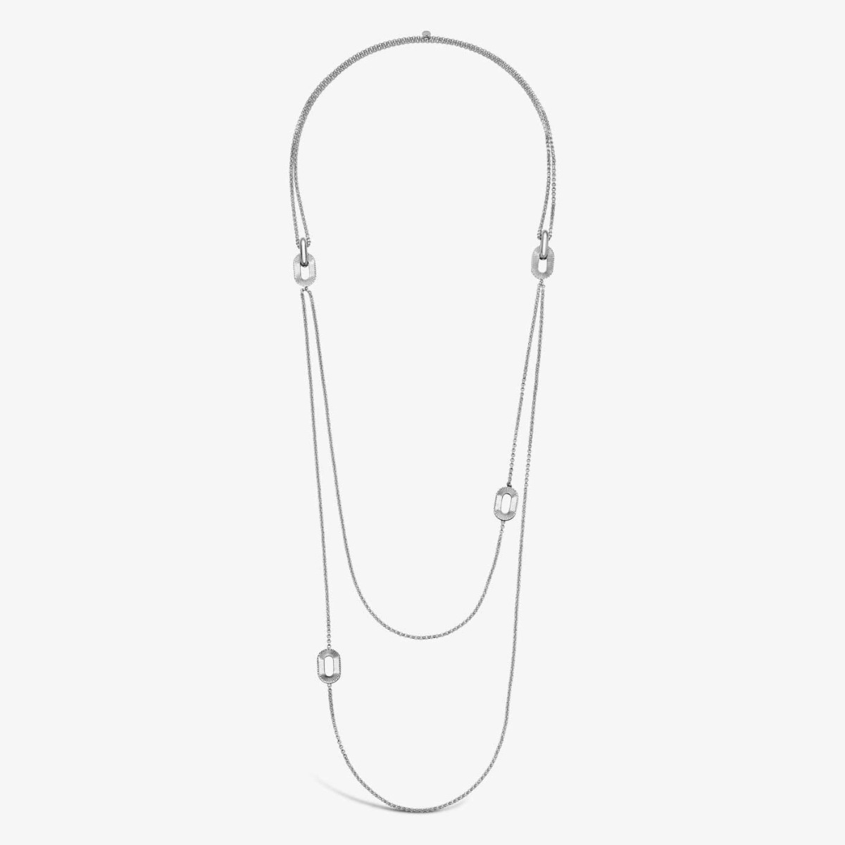Collier Sautoir Vintage Perles Noires Et Ruban Argent – Longueur 1,20 M – Bijou Occasion En Excellent état