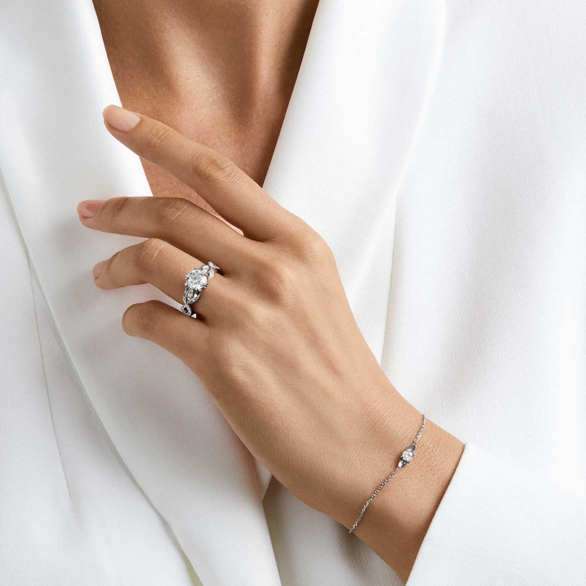 Bague De Fiançailles En Or Blanc 18 Carats Et Diamants - Taille 51 - Occasion Bon état - Origine France