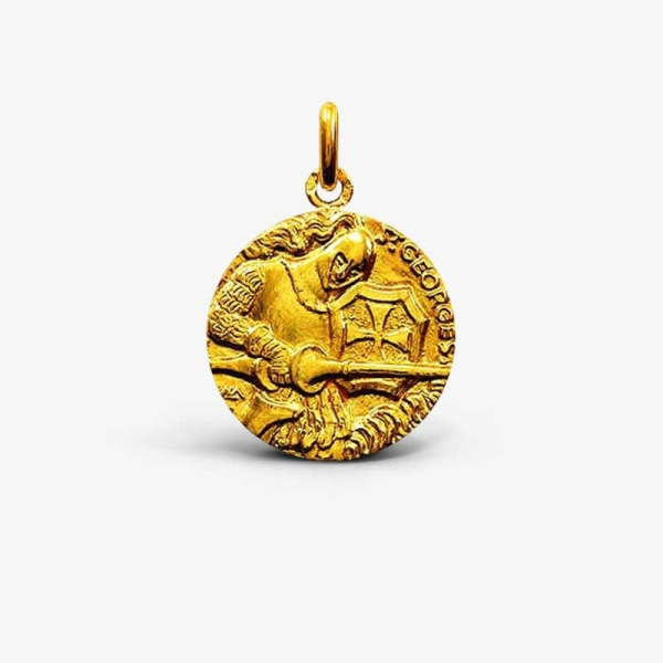Médaille émaillée Saint Georges Peint Main - Cadre Bronze Doré - Suisse Vers 1920