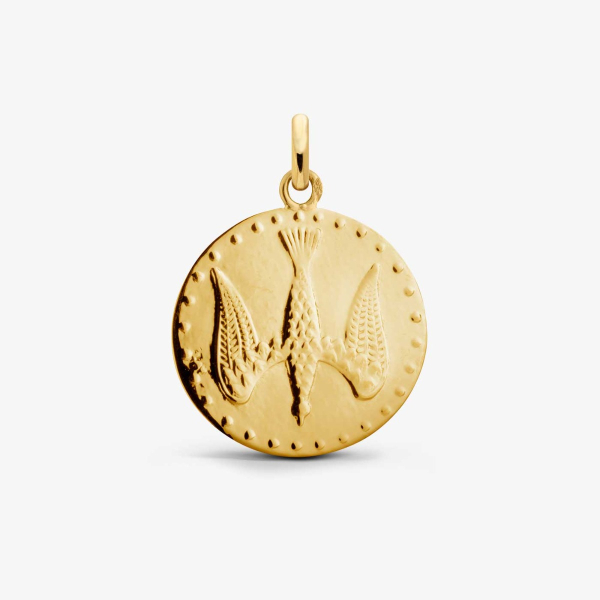 Ancien Pendentif Médaille Plaquer Or Breloque Art Déco art nouveau dauphin
