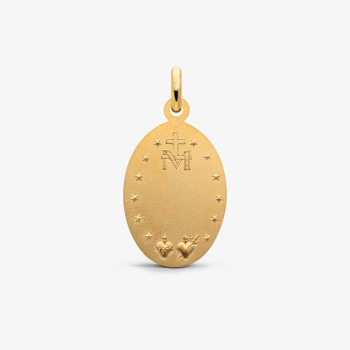 Collier Pendentif Médaille Madone De Lourdes En Or Jaune 18 Carats - Marque Fichera Preziosi
