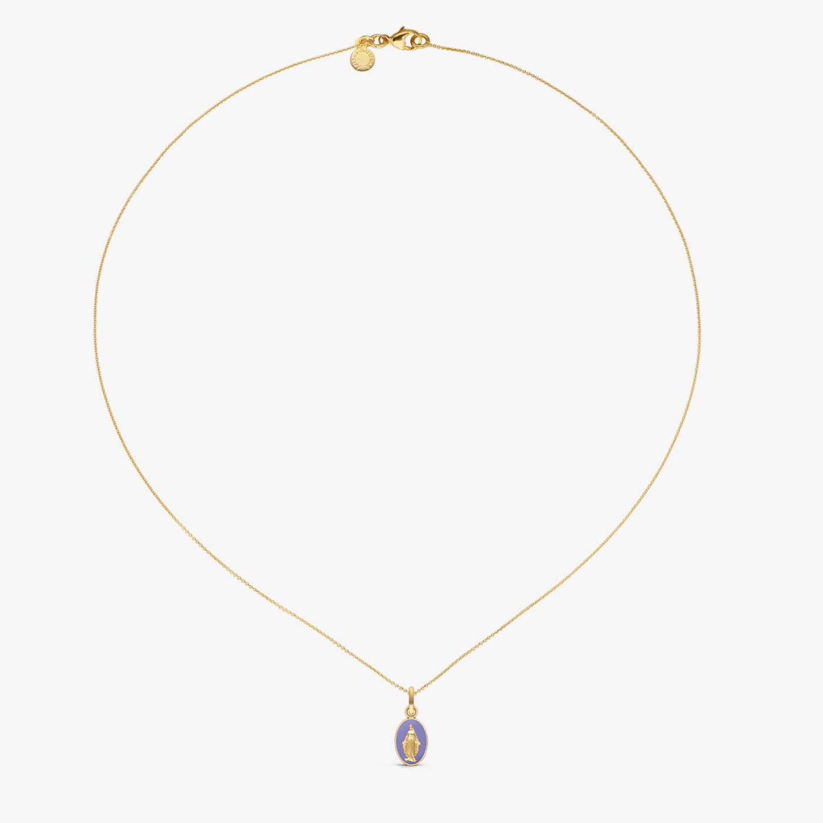 Médaille miraculeuse lilas en or jaune, vue collier