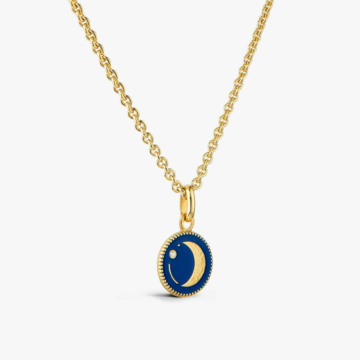 Pendentif Or Jaune & Diamant Lune - Bleu Marine, vue sur chaine