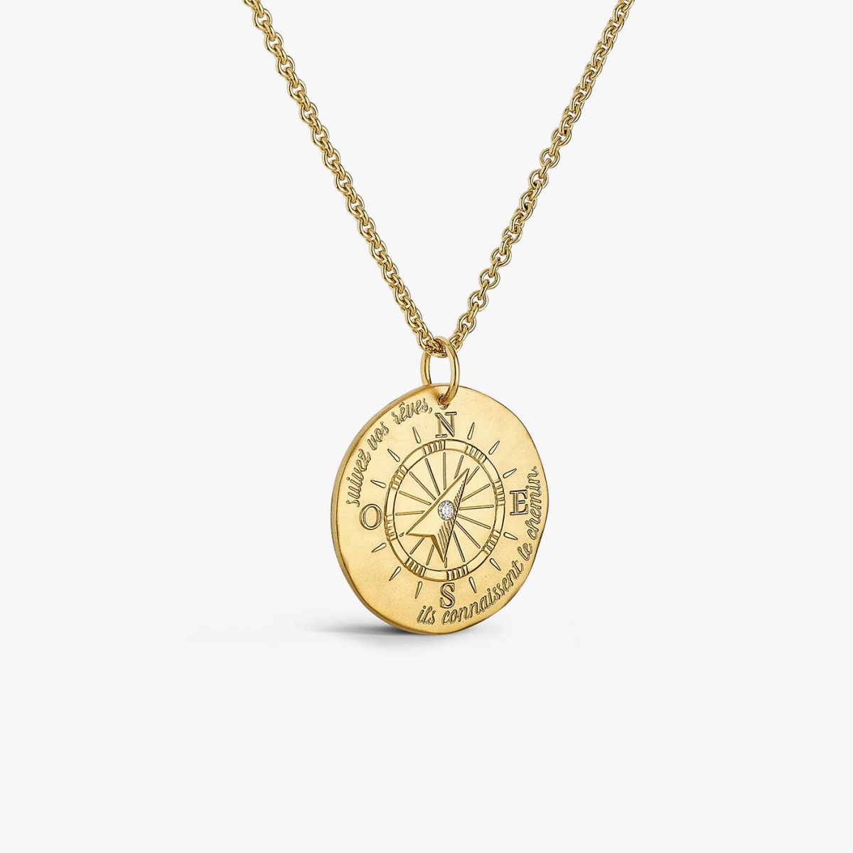 Médaille La Boussole Or Jaune & Diamant, vue sur chaine